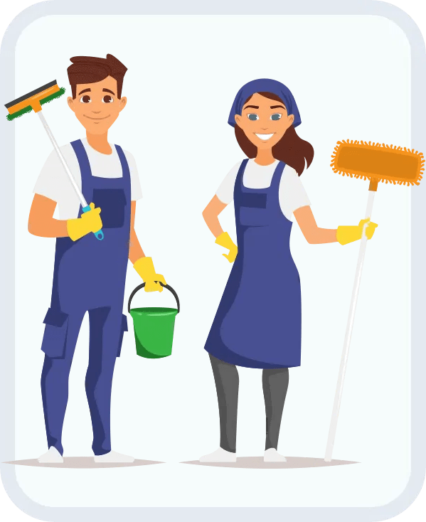 2 cartoon cleaners working and smiling